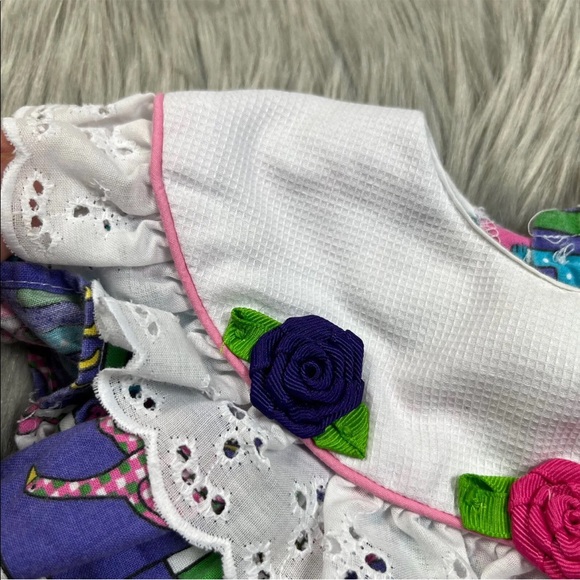 Vintage Martha’s Miniatures Baby Girls Pink Purple Animal Ruffle Dress - Picture 8 of 12